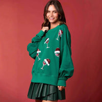 Christmas-themed Double-decorated Sequin Crewneck Hoodie