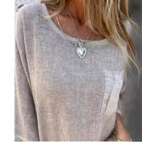 Round Neck Pullover Bat Three-quarter-length-sleeved T-shirt Pocket Color Matching