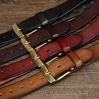 Retro Mens Belt In Genuine Leather With Brass Buckle