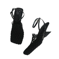 Vintage Weave Hollow-out Square Toe Chunky Heel All-matching Casual High Heels