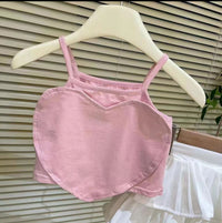 Girls' Summer Sleeveless Love Thin With Shoulder-straps All-match Cake Pleated Skirt