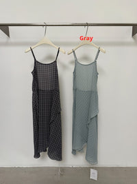 Laid-back Sheer Plaid Slip Dress