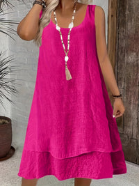 Womens Casual Loose-Fitting Stylish Elegant Sleeveless Solid-Color Crew-Neck Dress
