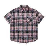 Short Sleeve Plaid Shirt Men's Retro Tie-dye
