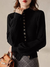 Retro Elegance Patchwork Stand-up Collar Knitted Cardigan
