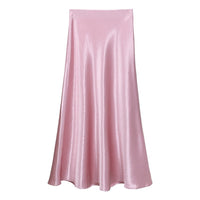 Acetate Satin Skirt Womens Autumn High-Waisted Slimming A-Line Skirt