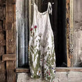 Women's Cotton Linen Suspender Trousers Printed Suspenders Casual Jumpsuit