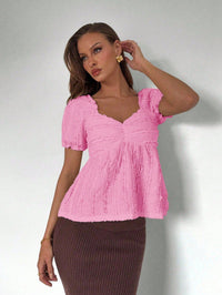 V-neck Fashionable Simple Puff-sleeve Top For Women