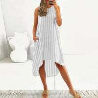Loose-fitting Sleeveless Striped Strap Dress
