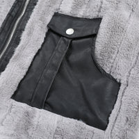 Pocket Color Contrast Patchwork Pu Lamb Wool Stand Collar Coat