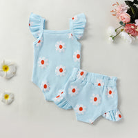 Summer Infant Toddler Flower Print Sleeveless Romper Butterfly Baby Bodysuit Shorts Three-piece Set
