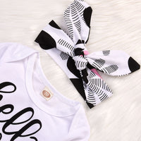 Infant Suit Girl Hello World Newborn 3-piece Romper Pants Headscarf