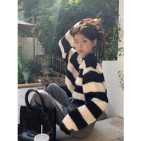 Striped Short Style Women's Knitted Sweater