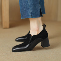 Womens Retro Black Square-Toe High Heels