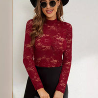 Fashionable All-match Lace Slimming Outside Wear T-shirt Long Sleeve