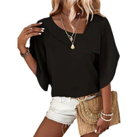 Elegant Casual Loose Petal Half Sleeve Asymmetric Collar Shirt
