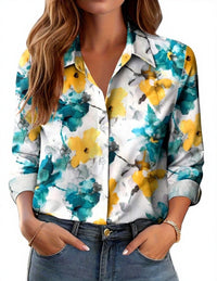 Womens 3D-printed Floral Loose-fit Blouse