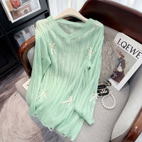 Irregular Hollow-out Blouse Bowknot Knitted Sweater