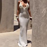 Womens Sexy Camisole 3D Floral Wrap-Style Knitted Dress