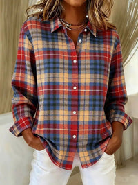 Womens Unique Plaid-Print Trendy Long-Sleeve Shirt
