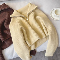 Loose Slim Lapel Lazy Sweater Top For Women
