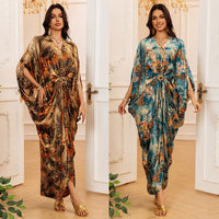 Fashionable Printed Robe-Style Hooded Dress