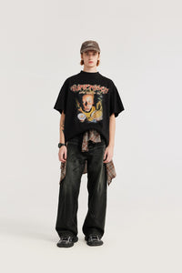 Distressed Loose Straight Retro Brushed Wide Leg Jeans