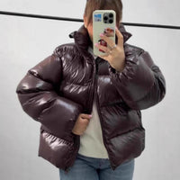 Glossy Removable Cotton Coat For Women