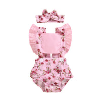 Season Girls' Printed One-piece Romper Headscarf Two-piece Set