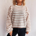 Autumn And Winter New Vintage Stripe Knitted Top Round Neck Long Sleeve Loose Pullover Sweater For Women