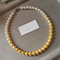 S925 Sterling Silver Clasp Necklace With Australian White Tea inspired Golden Gradient Pearls