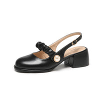 Women's Simple Pearl Chunky Heel Sandals