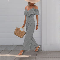Summer New Striped Strap Wide Leg Jumpsuit For Women