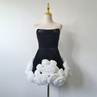 Womens Strapless High-Waisted Dress With 3D Floral Hem