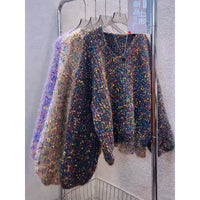 Women's V-neck Pullover Short Colorful Polka Dot Sweater