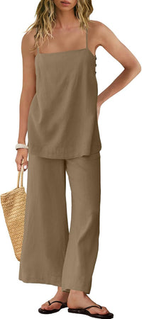 Fashionable Casual Womens Spaghetti-Strap Tank Top And Pants Set