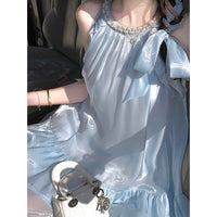 French-style Satin Slip Dress With An Asymmetrical Sweet Ruffled Hem
