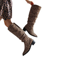 Fashion Square Toe Chunky Heel High Heel Leopard Print Boots