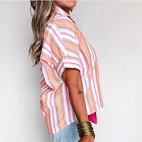 Personalized Striped Print Short-sleeve Summer Blouse For Women