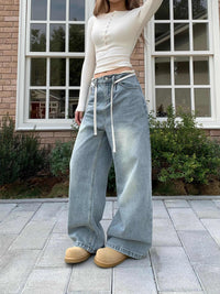 Vintage Jeans Straight White Washed Distressed Casual Pants