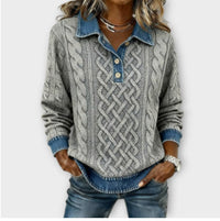 Womens Retro Printed Stand Collar Long-Sleeve Top