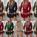 Embroidered Deep V-Neck Long-Sleeve European And American-Style Dress