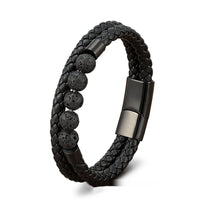 Fashionable All-Match Stainless Steel Genuine Leather Double-Braided Leather Cord Bracelet
