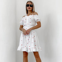 Off-shoulder Heart-print Floral Cardigan With Ruffled Hem Pure Cotton Womens Loungewear Nightgown