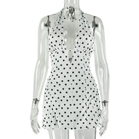 Fashionable Polka-Dot Printed Figure-Lifting Sexy A-Line Defined-Waist Short Dress