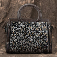 Retro First-Layer Cowhide Embossed Handbag Shoulder Crossbody Bag