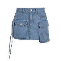 Women's Fashion Color Contrast Washing Tooling Denim Skirt