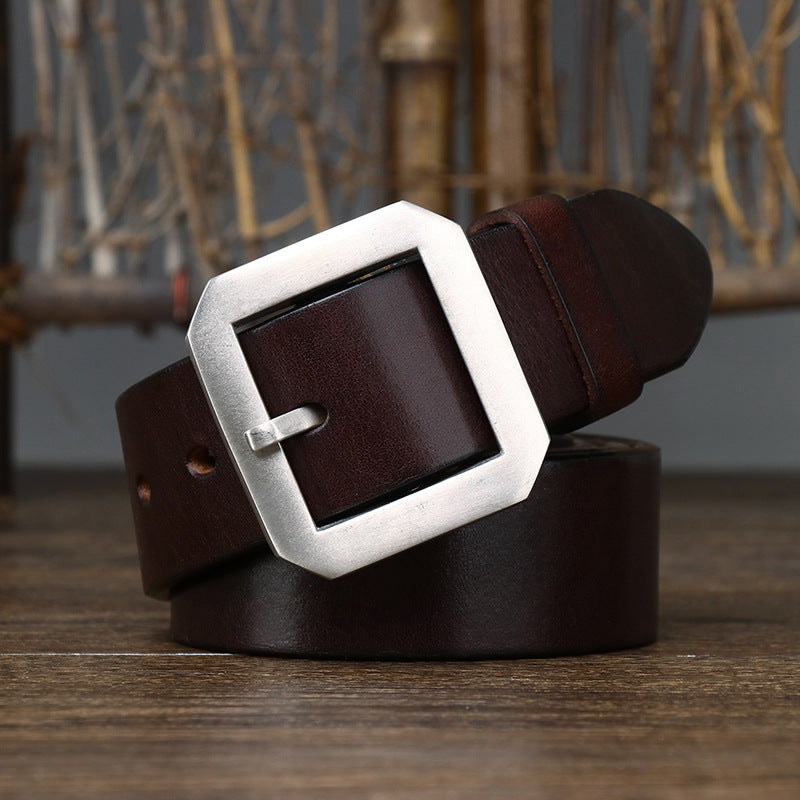 Thick Glossy Pure Cowhide Stainless Steel Belt