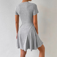 Summer New Womens Fashion French-Style Crew-Neck Short-Sleeve Dress