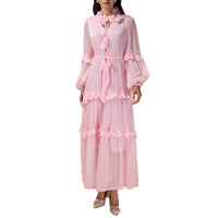 Women's Ruffled Panel Long-Sleeve Elegant Chiffon Dress